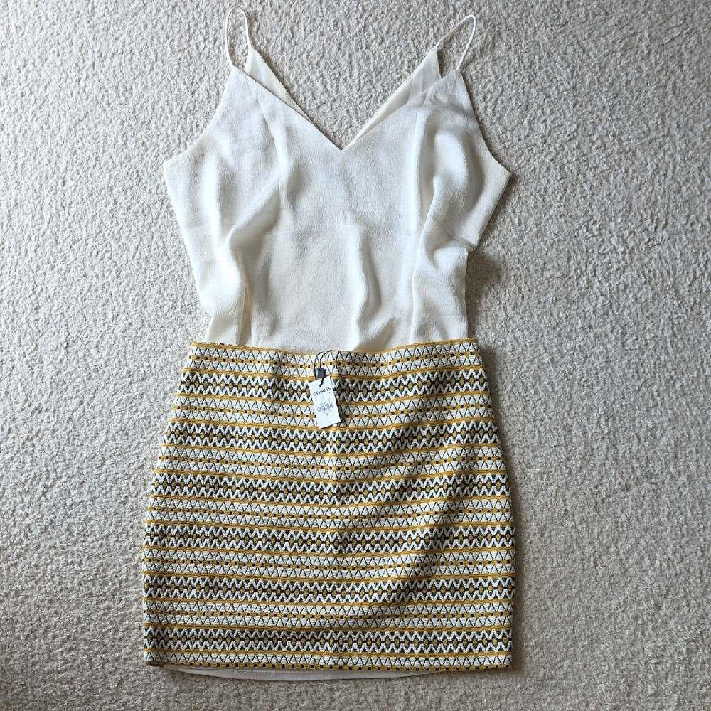Express White Cami with Yellow Patterned Mini Skirt